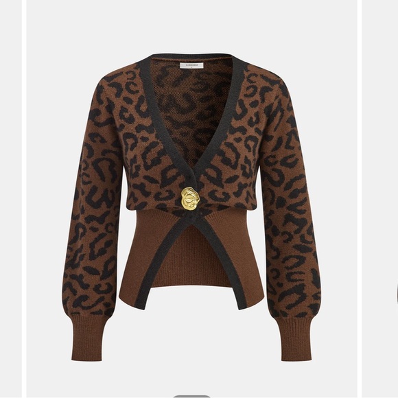 Commense Sweaters - Commense Leopard Print Brown Sweater with Metal Button XS